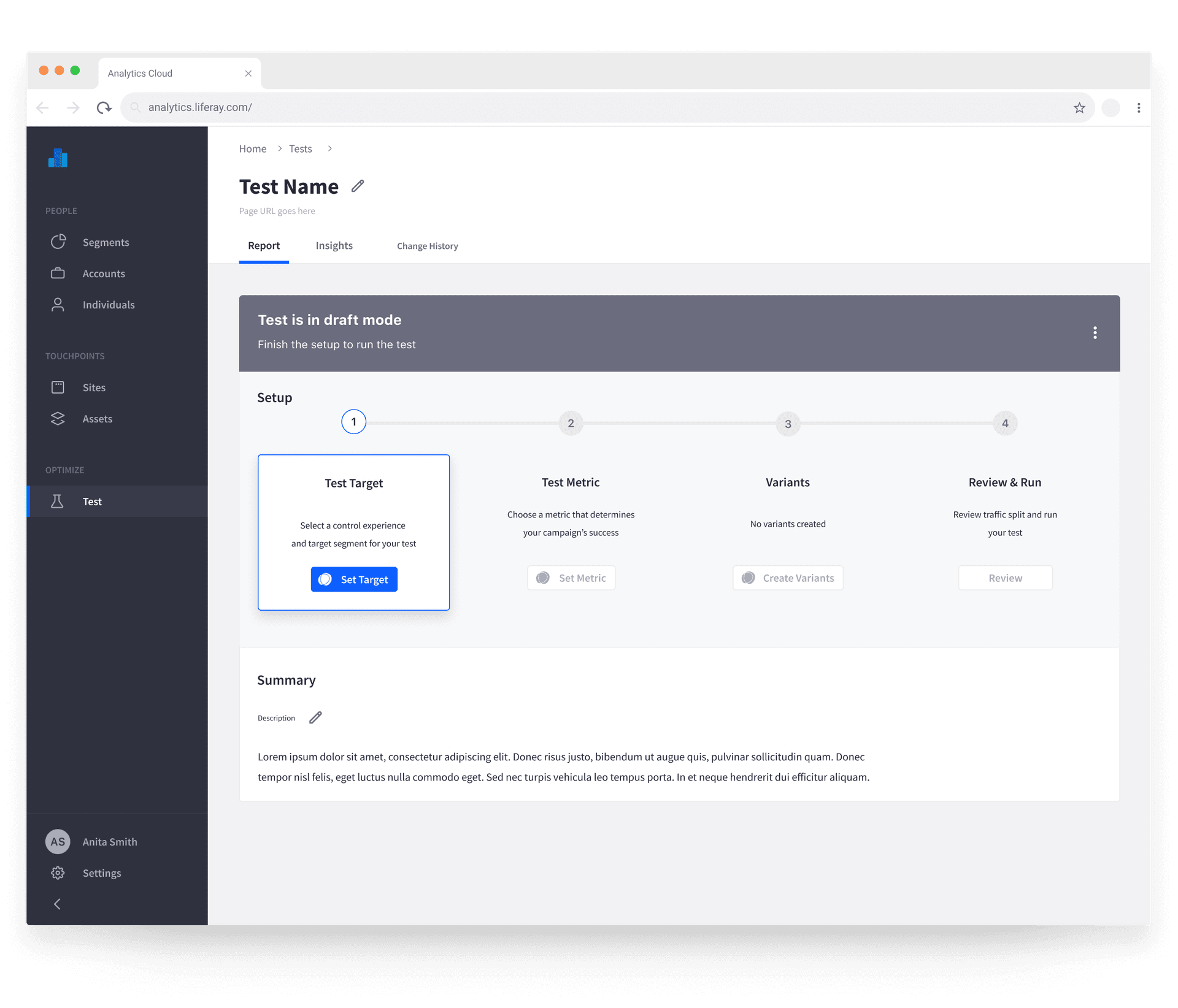 A/B test setup process and configuration