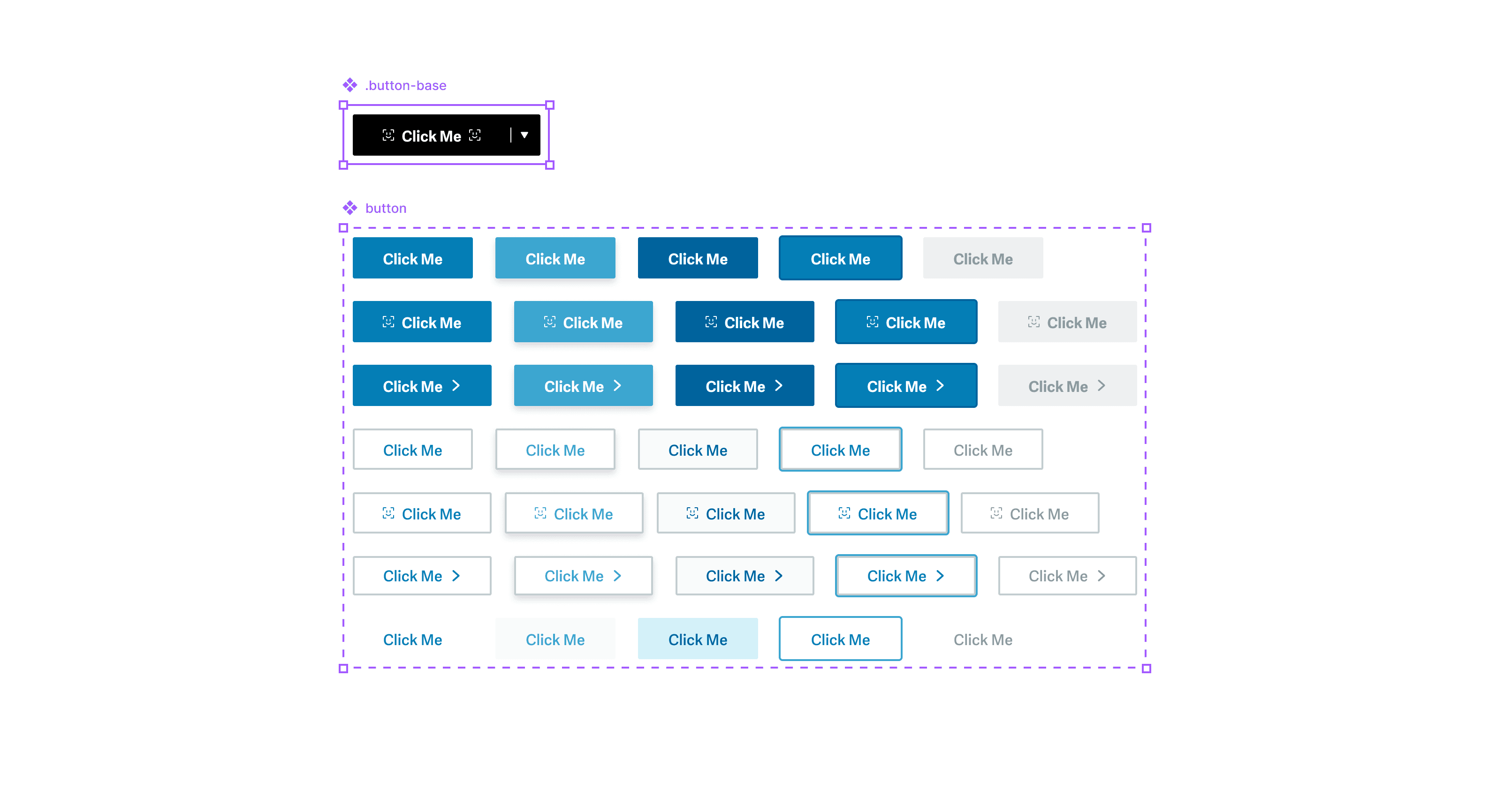 Soberlink UI component structure showing button and input field variations with different states